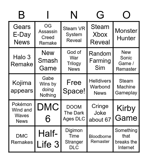 Summer Game Fest 2026 Bingo Card