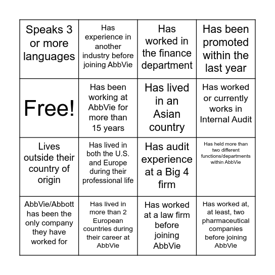 Development Bingo Card