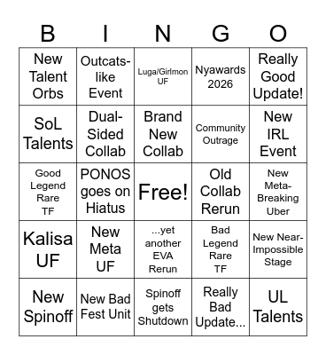Battle Cats 2026 (June - December) Bingo Card