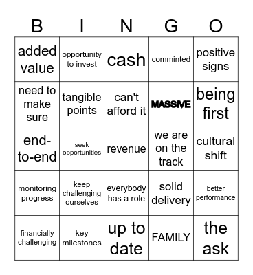 Corporate meeting Bingo Card
