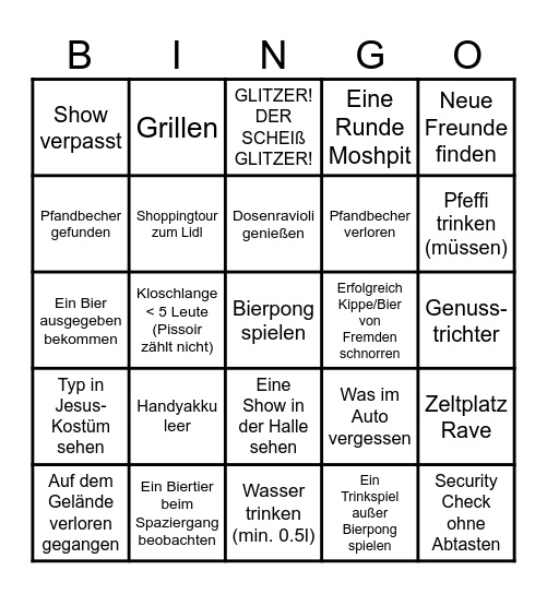 Festival Bingo Card