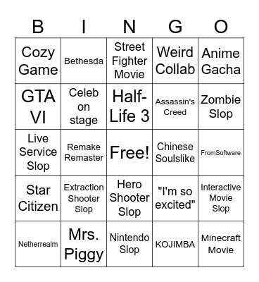 Summer Game Fest Bingo Card