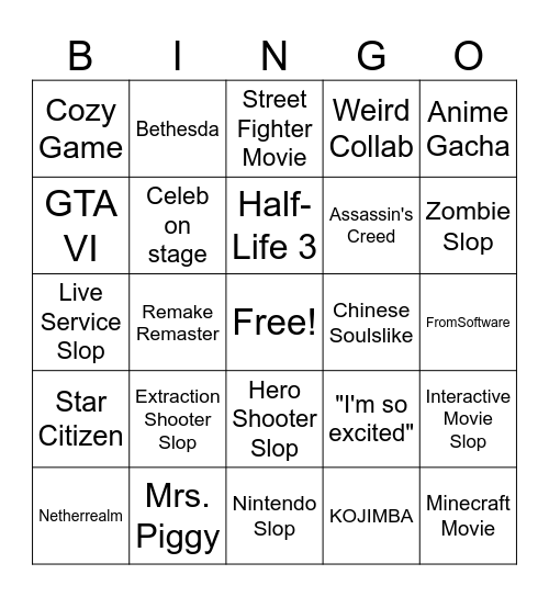 Summer Game Fest Bingo Card