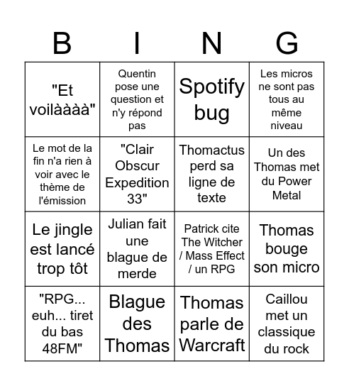 Le bingo de RPG Bingo Card