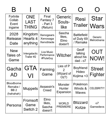 Summer Geoff Fest Bingo Card