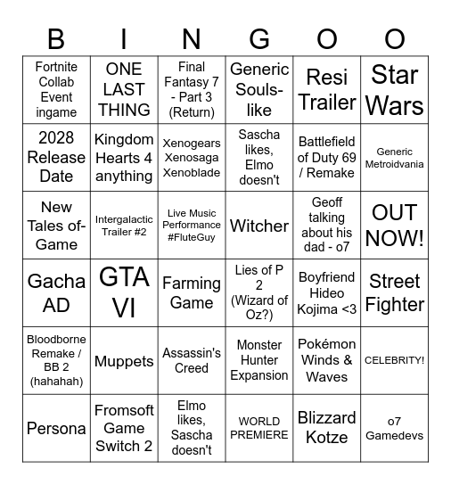 Summer Geoff Fest Bingo Card