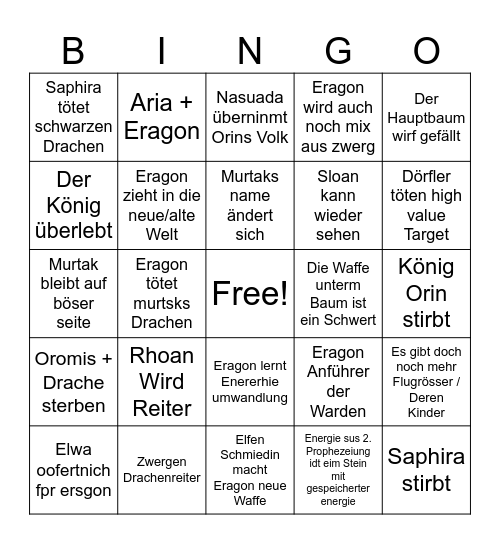 Eragon 3 Bingo Card