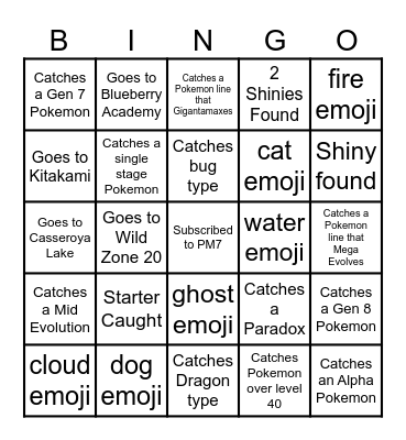 PM7 Emoji Bingo Card