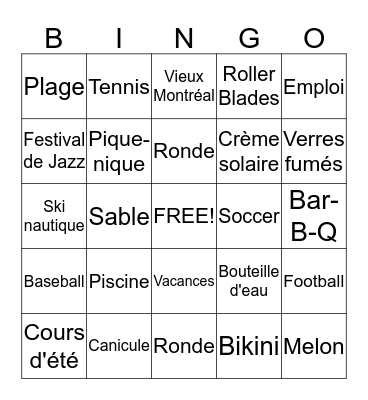 Période Estivale Bingo Card