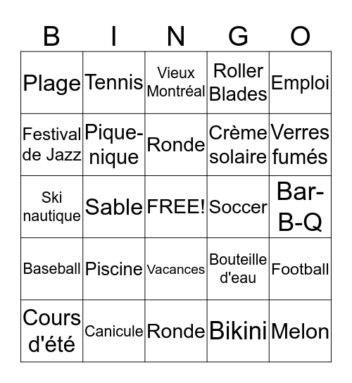 Période Estivale Bingo Card