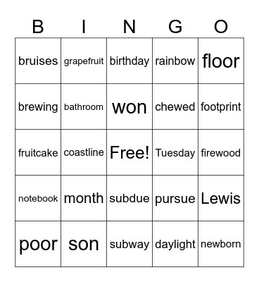 Lessons 91&92 Bingo Card