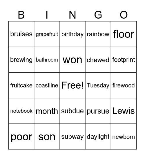 Lessons 91&92 Bingo Card