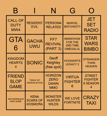 SUMMER GAMES FEST 2026 Bingo Card