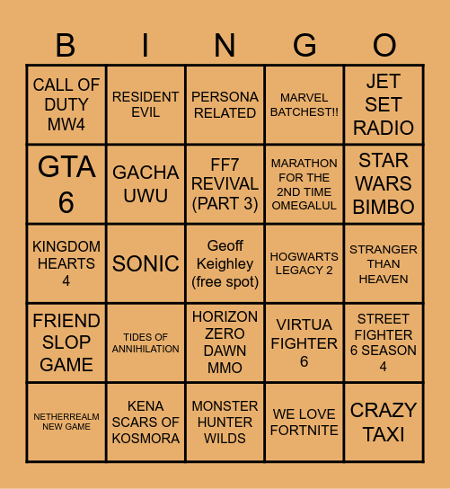 SUMMER GAMES FEST 2026 Bingo Card