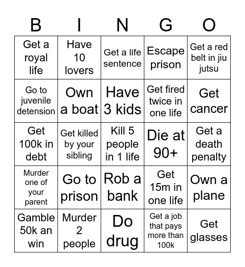 Bit life Bingo Card