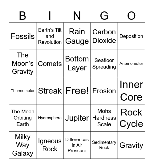 Science Bingo Card