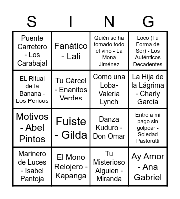 Bingo Musical Bingo Card