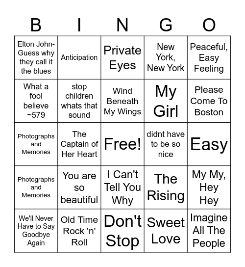 A2 Bingo Card