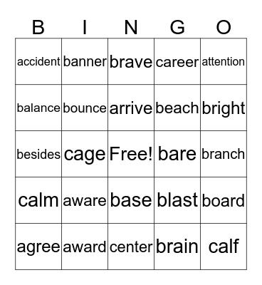 Vocabulary 2 Bingo Card