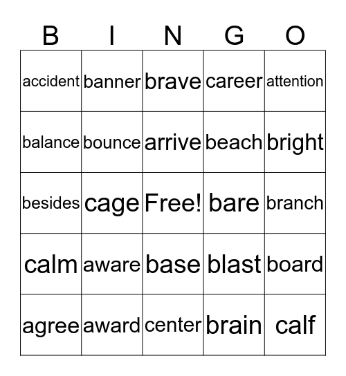 Vocabulary 2 Bingo Card