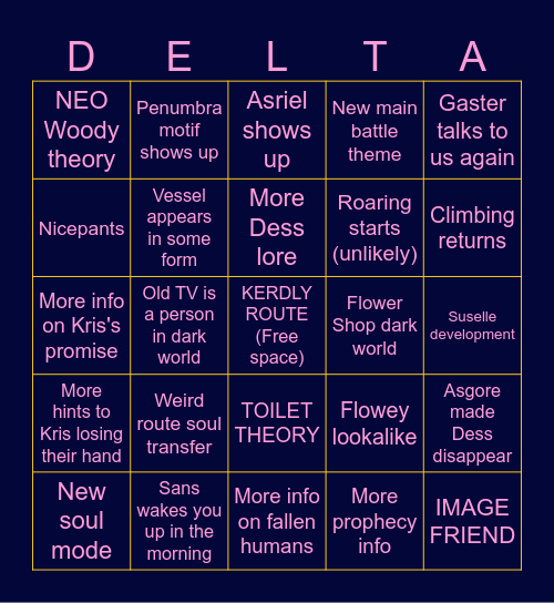 deltarune chapter 5 bingo Card