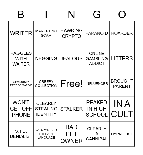 BAD   DATE Bingo Card