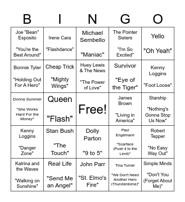 80s Montage Bingo Card