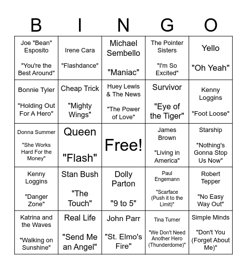 80s Montage Bingo Card