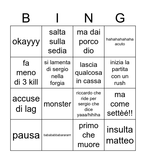 riccardo Bingo Card