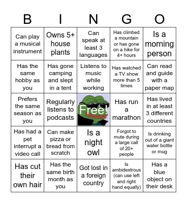 Just Life Things Bingo Card