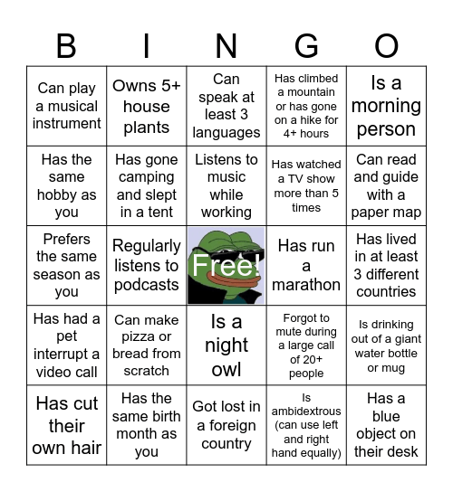 Just Life Things Bingo Card