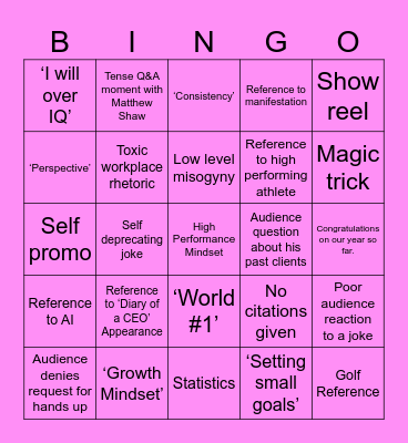 Love Awards Bingo Card