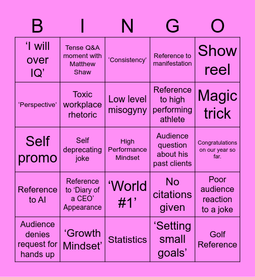 Love Awards Bingo Card