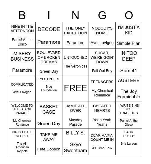 Hot Topic Bingo Card