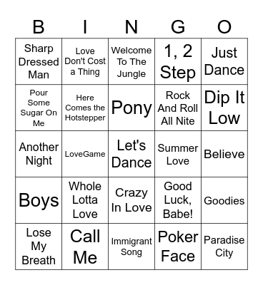 Game 2: Pour Some Bingo On Me Bingo Card