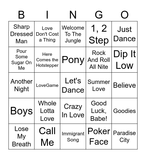Game 2: Pour Some Bingo On Me Bingo Card