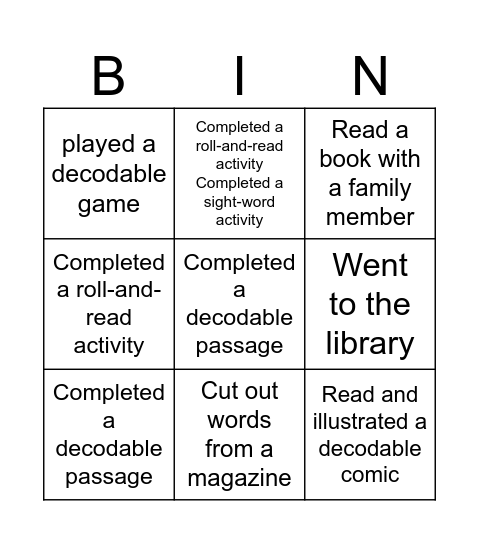 Summer Chart Bingo Card