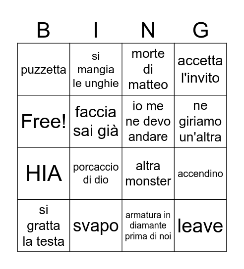 Sergio Bingo Card