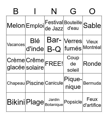 Période Estivale Bingo Card