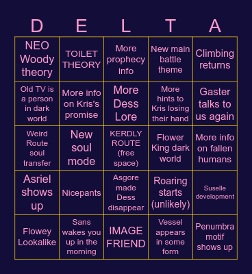 Deltarune Chapter 5 Bingo Card