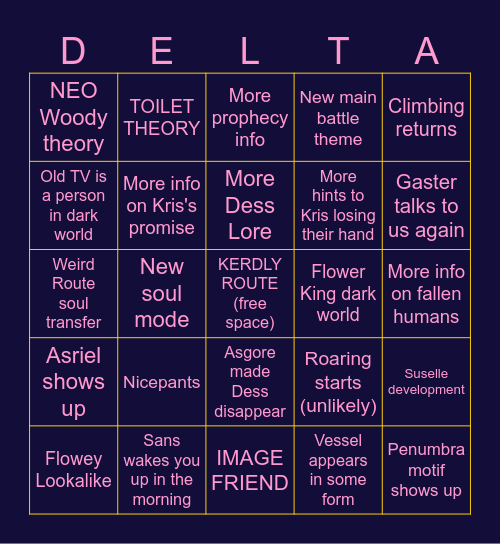 Deltarune Chapter 5 Bingo Card