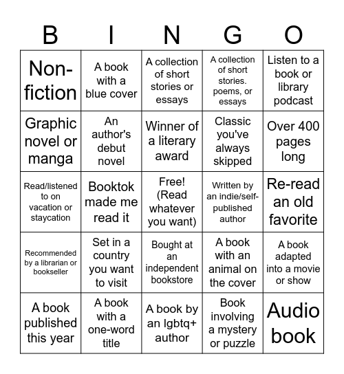 Book Bingo Card