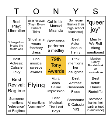 Tony Awards Bingo Card