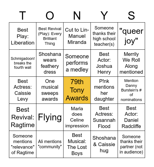 Tony Awards Bingo Card