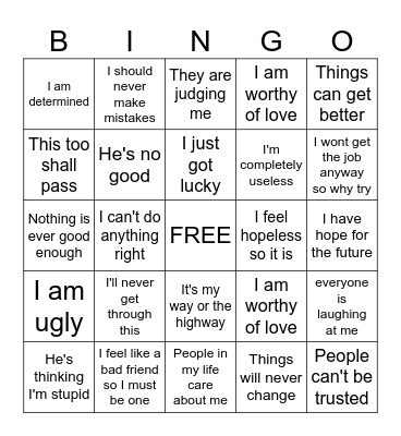 Stinking Thinking Bingo Card
