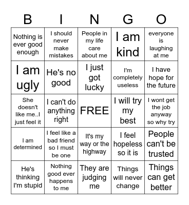 Stinking Thinking Bingo Card