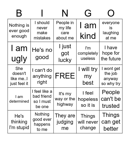 Stinking Thinking Bingo Card