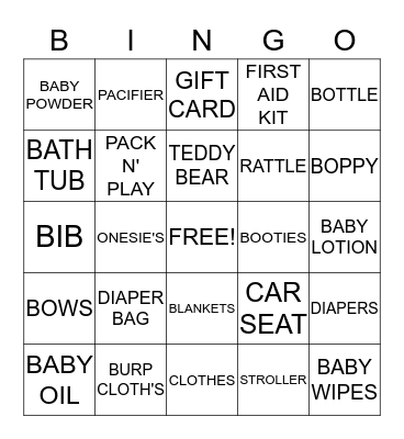 Nicole's Baby Shower Bingo Card