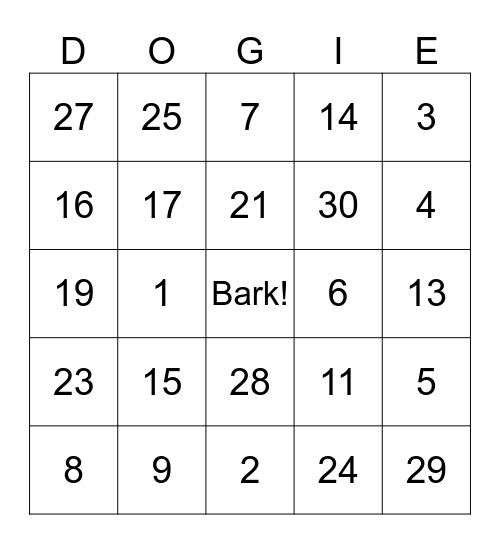 Dogie n' 30 friends Bingo Card