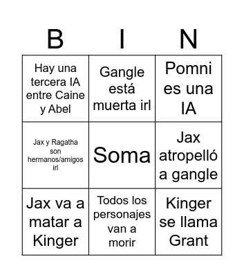 TADC Movie Bingo Card